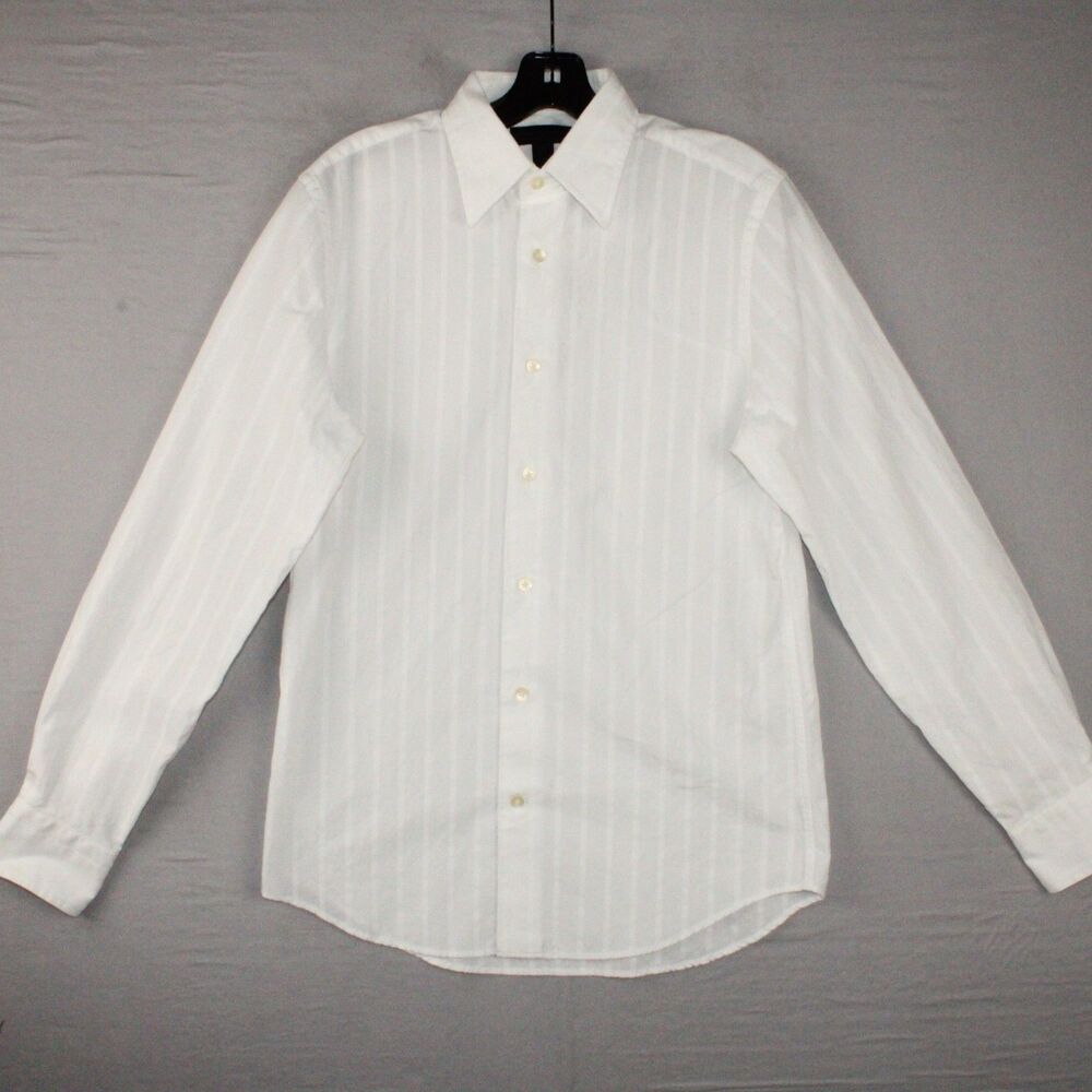 Vtg Express Design Studio Mens S White Tone On Tone Stripe Shirt Modern Fit